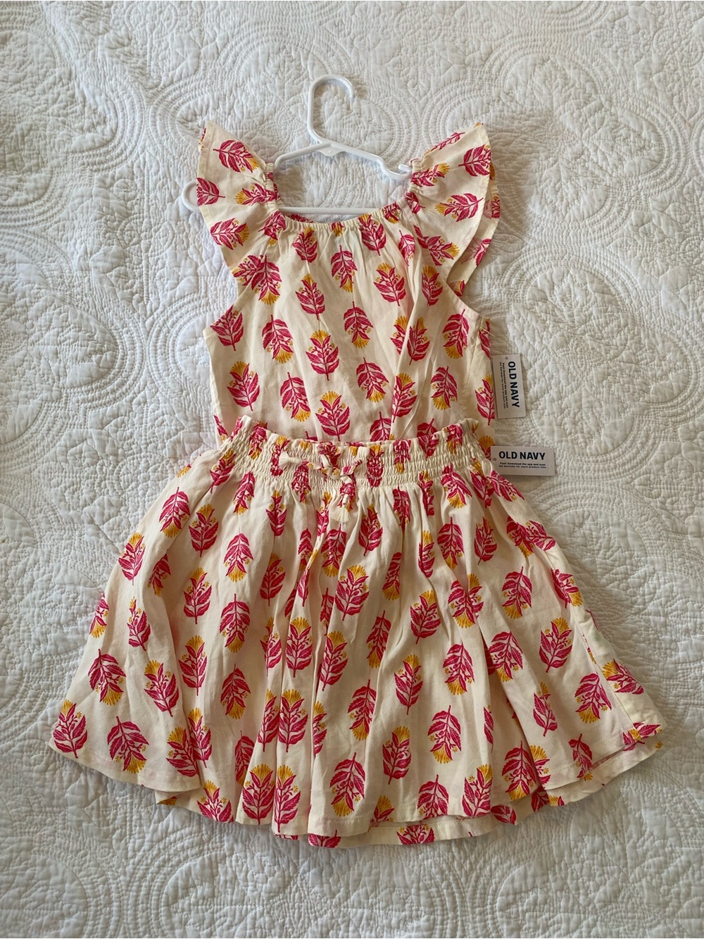 NWT Old Navy Girls' Cream with Pink Leaf Print Matching Set